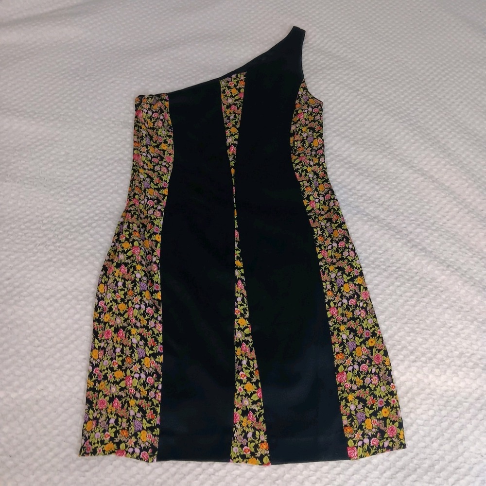 Rag & Bone one shoulder Lined‎ floral colorblock mini dress size 2 Going Out